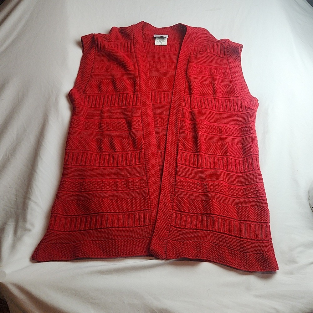 Nikki Open Front Sweater Vest Textured Knit Red 100% Acrylic Women's Size XL